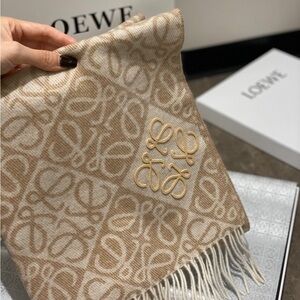 Loewe Beige and White Monogram Scarf